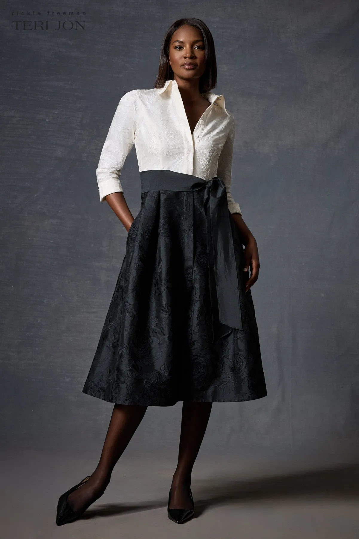 Floral Embroidered Taffeta Dress sold by Teri Jon