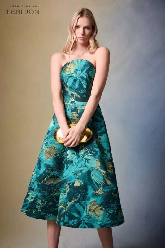 Strapless Jacquard Fit And Flare Midi Dress sold by Teri Jon