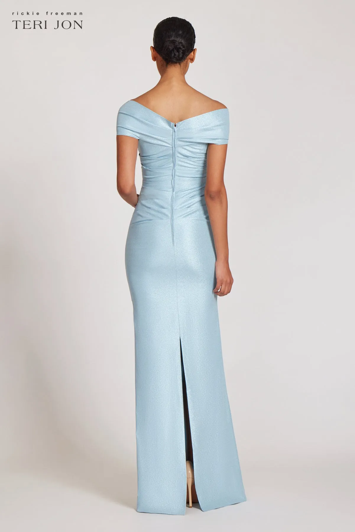 Stretch Metallic Taffeta Off The Shoulder Gown sold by Teri Jon product image thumbnail 5