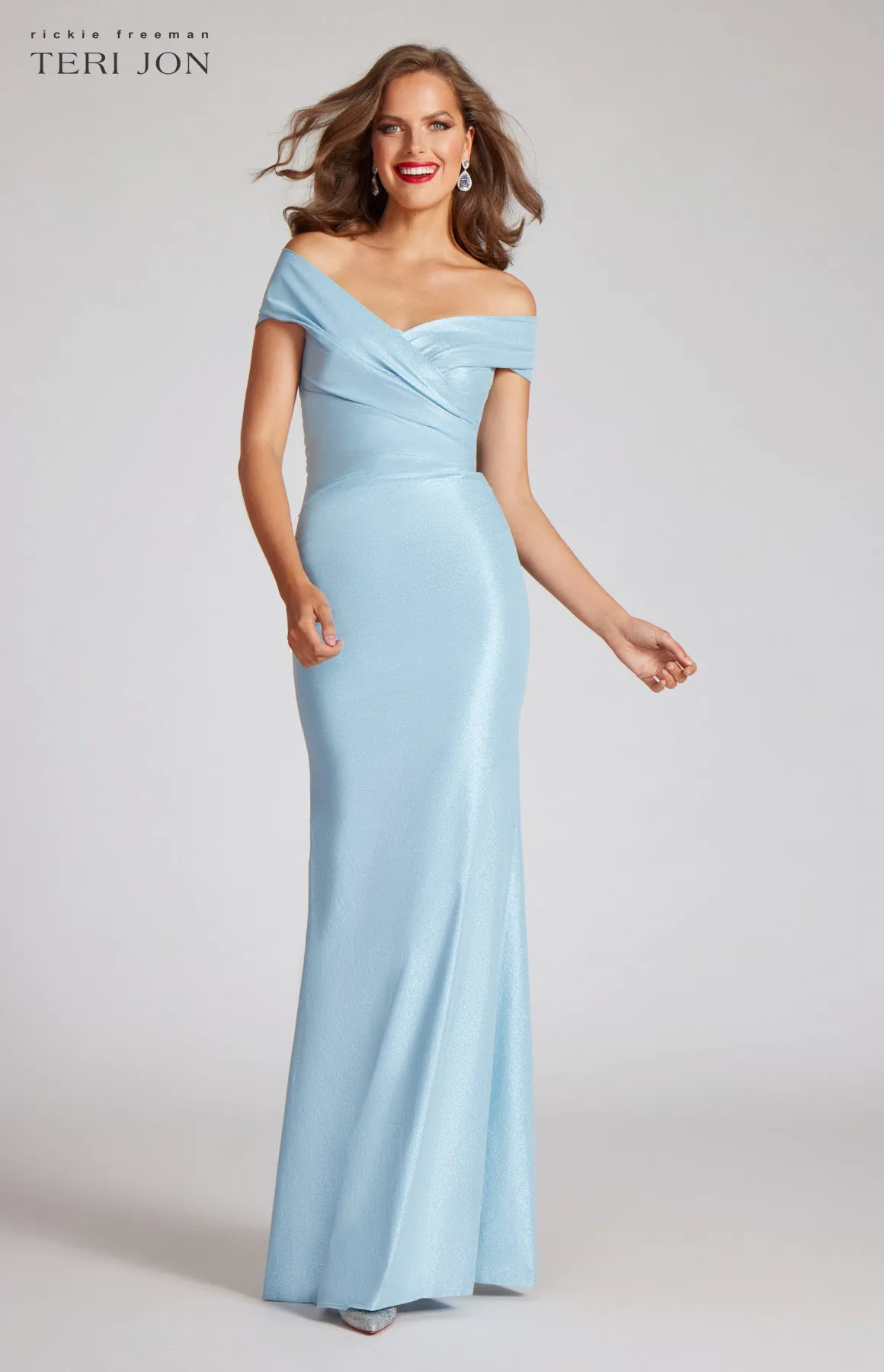 Stretch Metallic Taffeta Off The Shoulder Gown sold by Teri Jon product image thumbnail 3