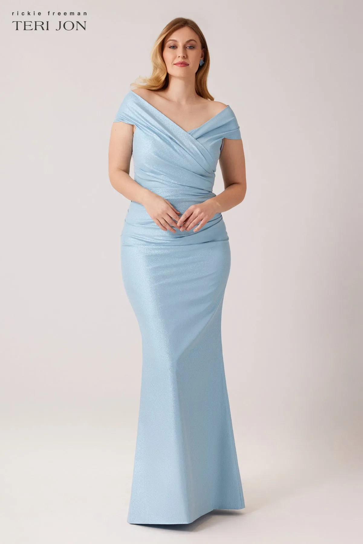 Stretch Metallic Taffeta Off The Shoulder Gown sold by Teri Jon product image thumbnail 2