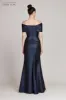 Metallic Jacquard Twist Bodice Off The Shoulder Gown sold by Teri Jon
