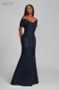 Metallic Jacquard Twist Bodice Off The Shoulder Gown sold by Teri Jon