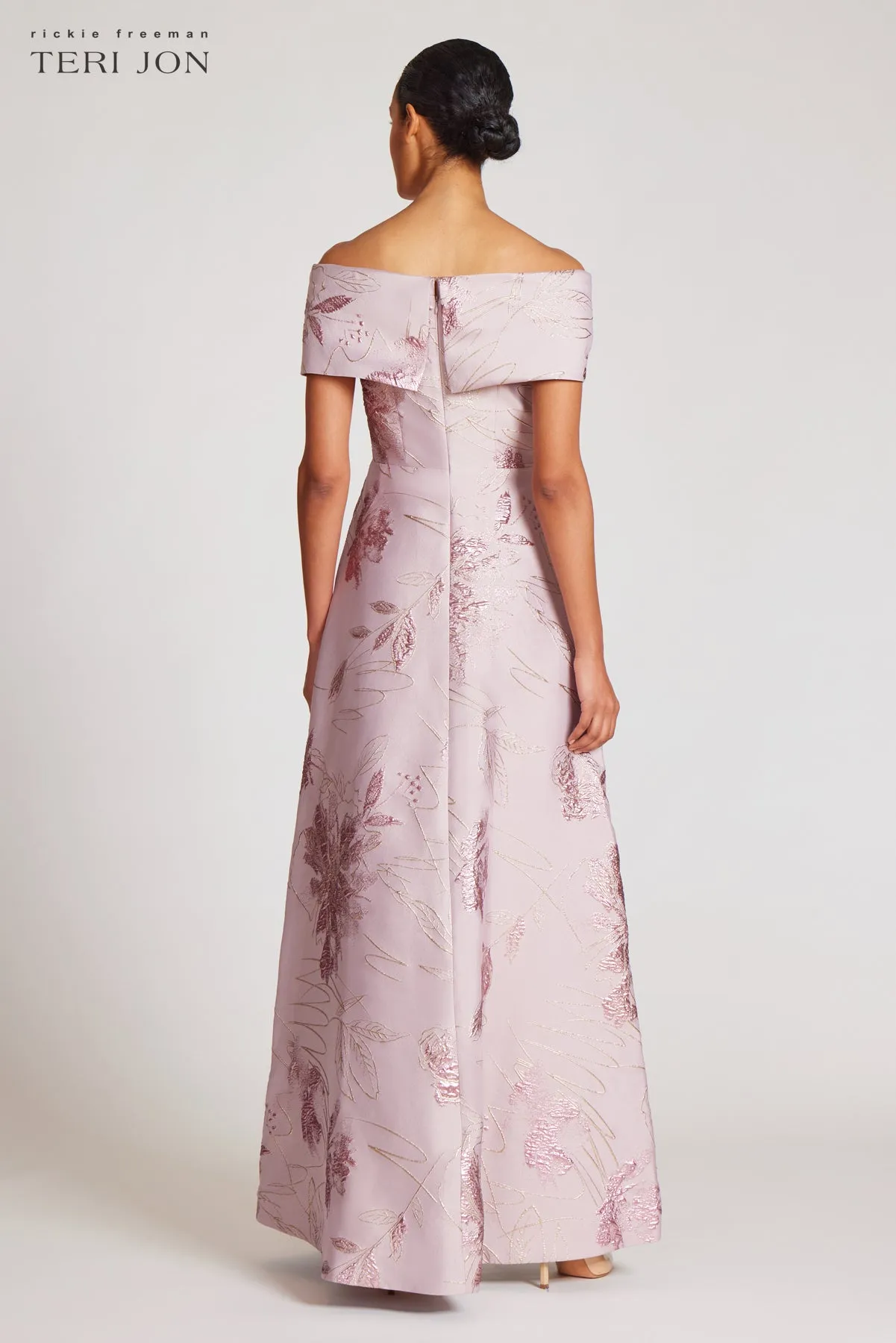 Off The Shoulder Metallic Jacquard A-Line Skirt Gown sold by Teri Jon product image thumbnail 3