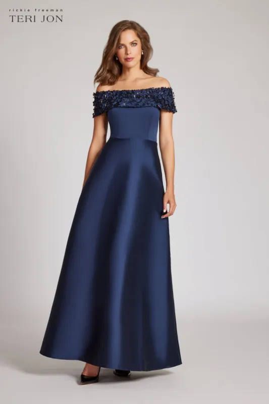 Off The Shoulder Stretch Gazar Gown sold by Teri Jon