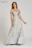 Off The Shoulder Metallic Jacquard A-Line Gown sold by Teri Jon