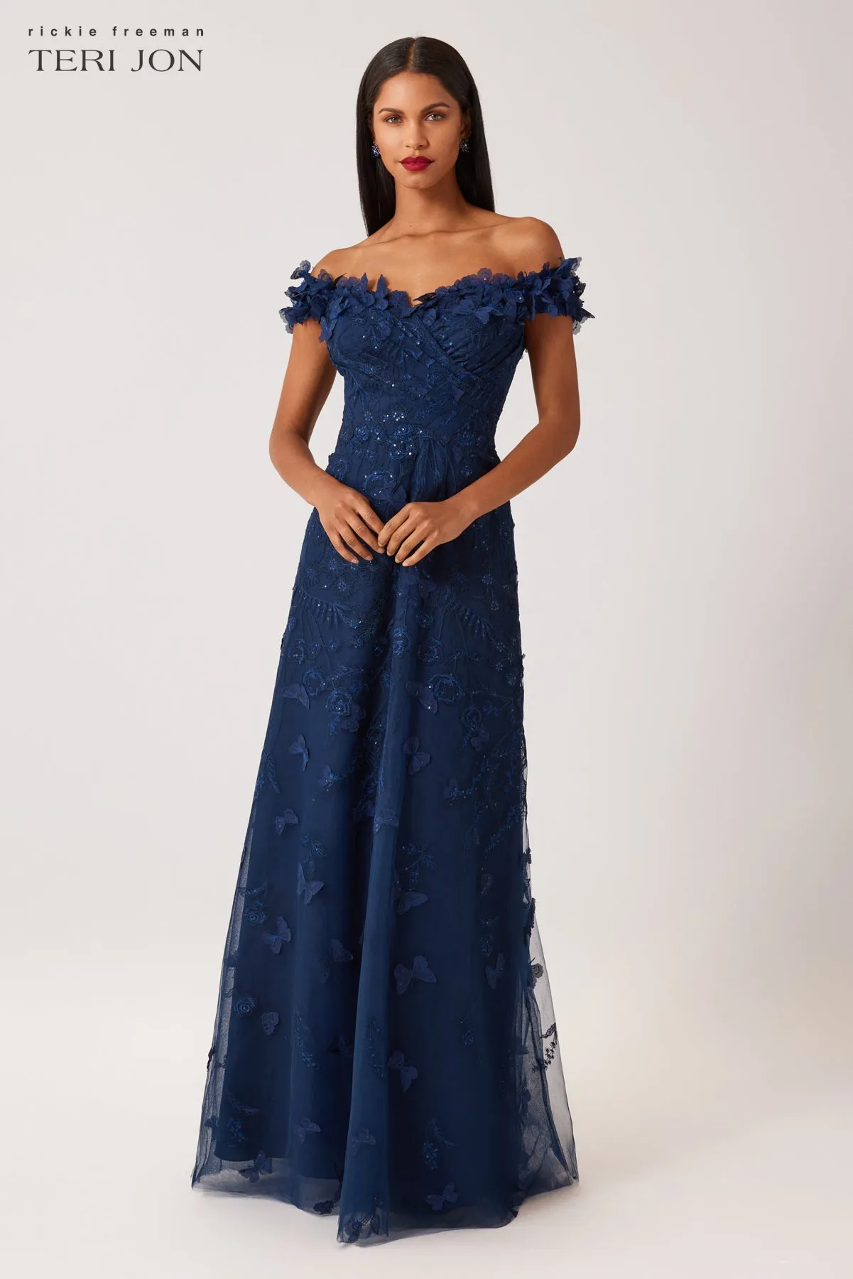 Butterfly Applique 3D Lace And Tule Gown sold by Teri Jon product image thumbnail 2