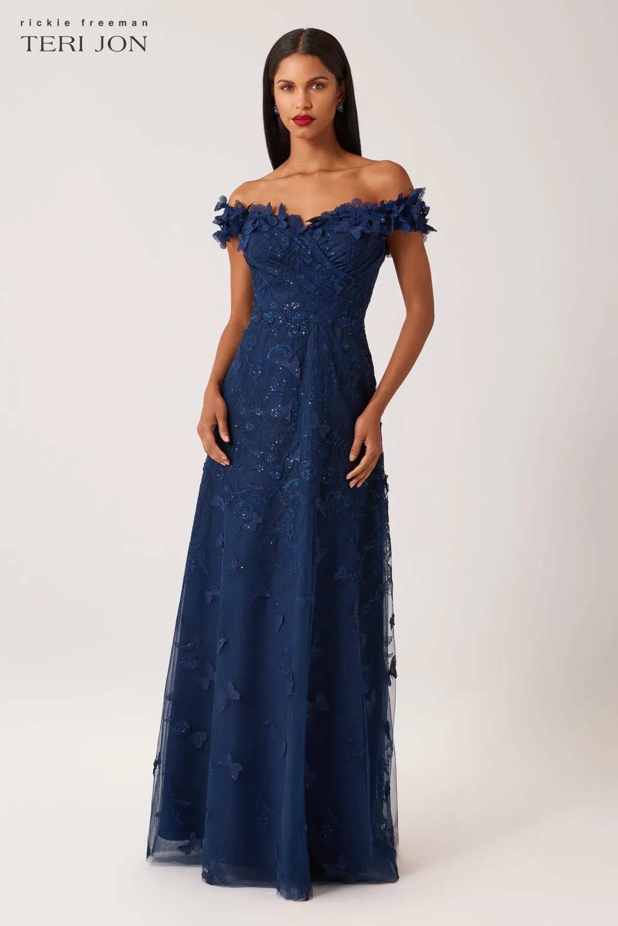 Butterfly Applique 3D Lace And Tule Gown sold by Teri Jon