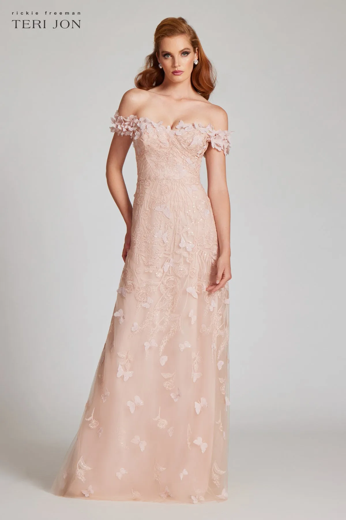 Butterfly Applique 3D Lace And Tule Gown sold by Teri Jon product image thumbnail 5