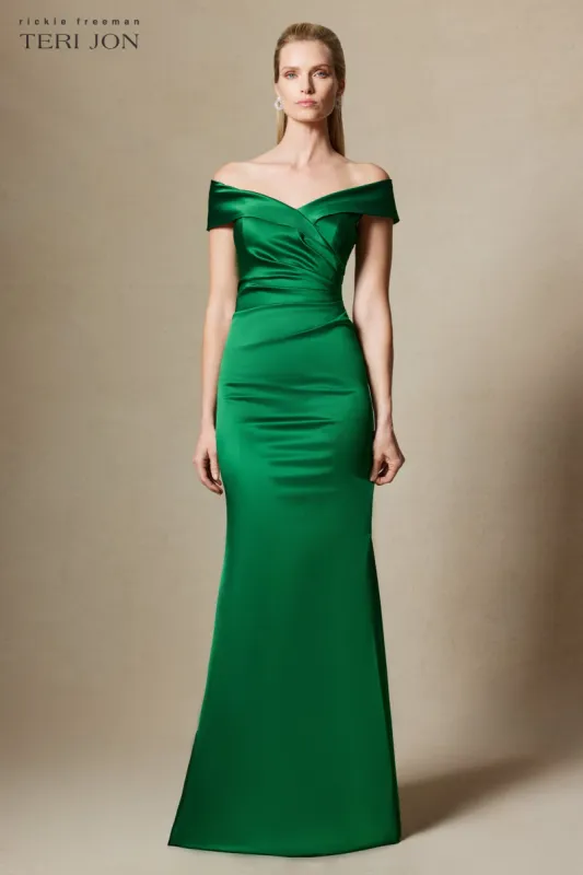 Off Shoulder Portrait Stretch Evening Gown sold by Teri Jon