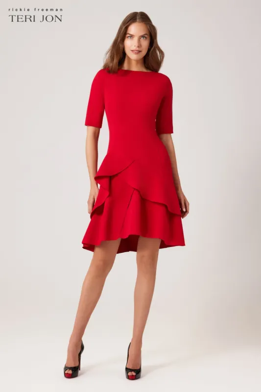Stretch Crepe Double Ruffle Hem Dress sold by Teri Jon