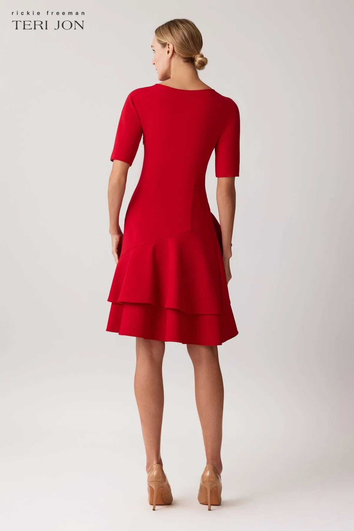 Stretch Crepe Double Ruffle Hem Dress sold by Teri Jon product image thumbnail 4