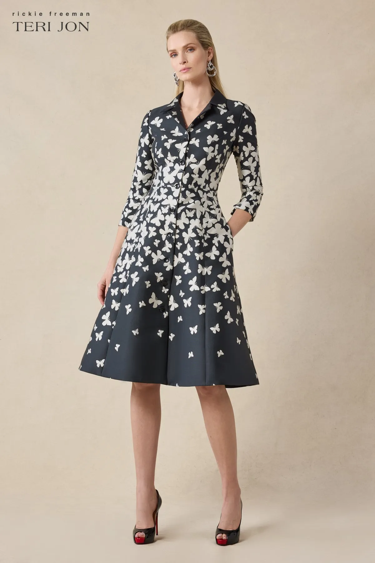 Mikado Butterfly Pattern Coat Dress sold by Teri Jon product image thumbnail 3