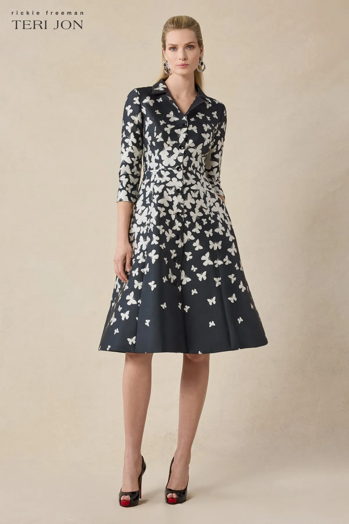 Mikado Butterfly Pattern Coat Dress sold by Teri Jon product image thumbnail 4
