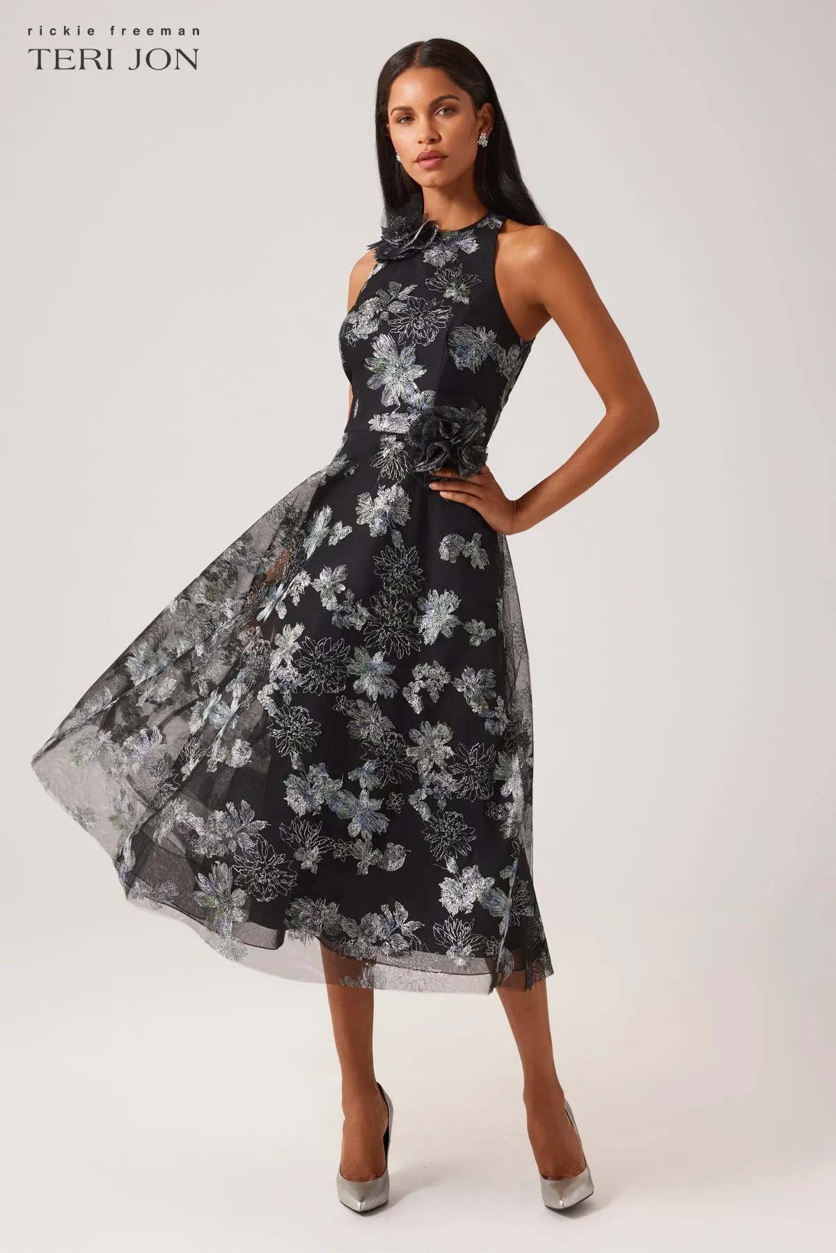 Tulle Metallic Embroidered Dress sold by Teri Jon product image thumbnail 2