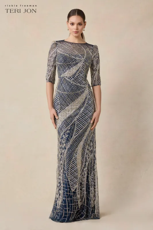 Art Deco Beaded Tulle Gown sold by Teri Jon