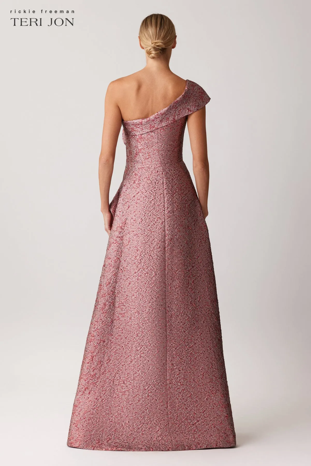 Metallic Jacquard One Shoulder Ruffle Evening Gown sold by Teri Jon product image thumbnail 3