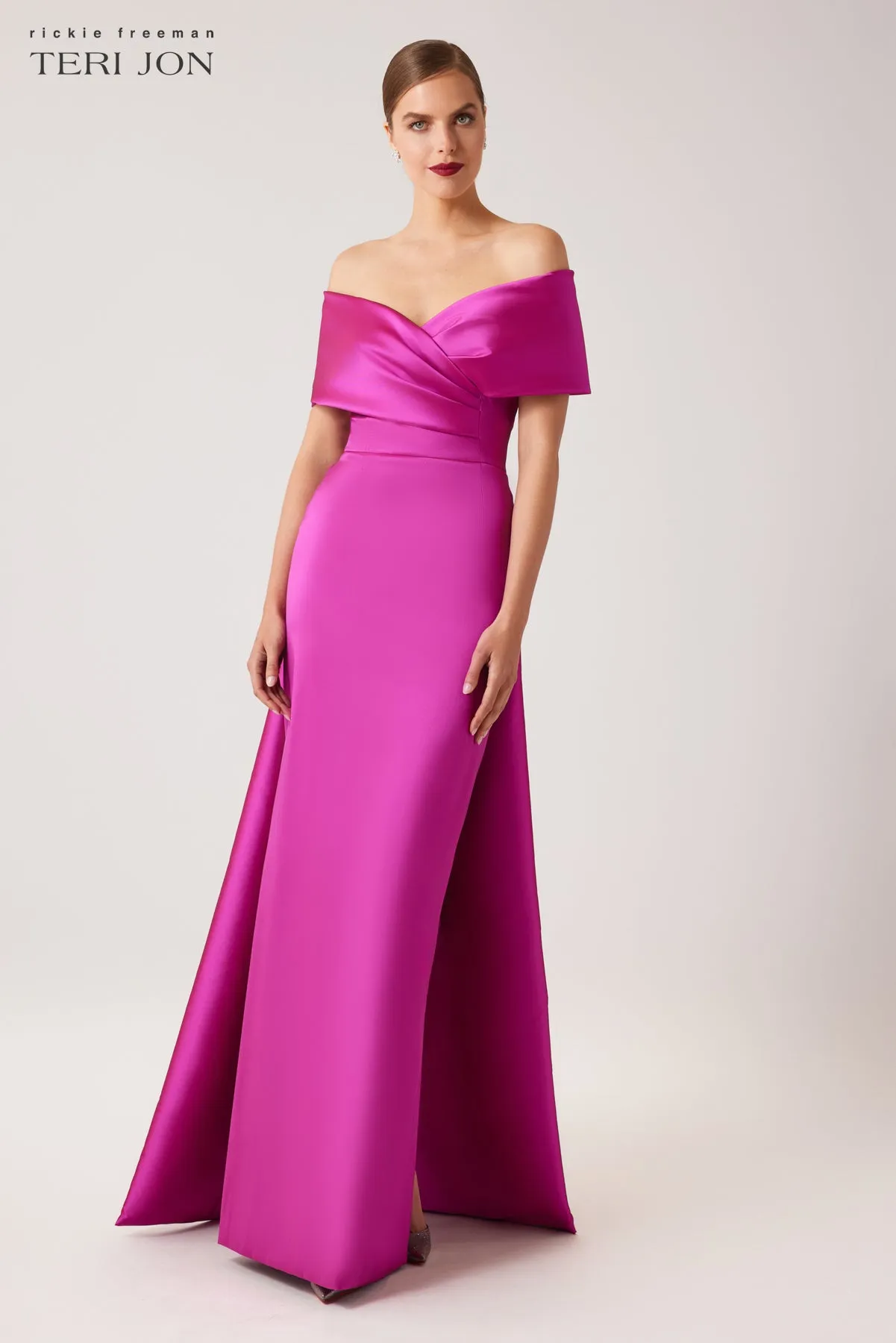 Stretch Gazar Portrait Gown With Attached Cape sold by Teri Jon product image thumbnail 2