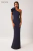 Crepe One Shoulder Column Evening Gown sold by Teri Jon
