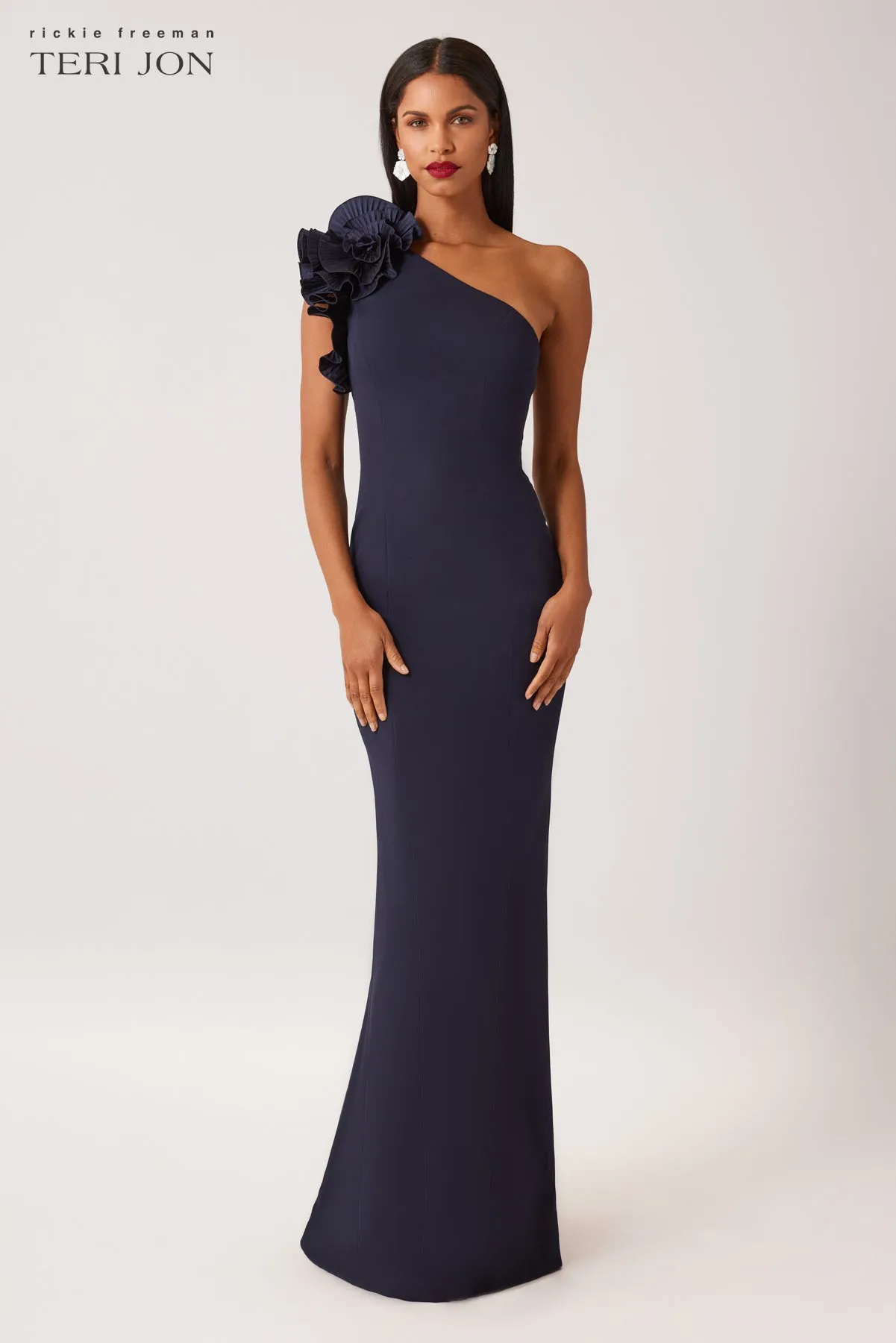 Crepe One Shoulder Column Evening Gown sold by Teri Jon product image thumbnail 2