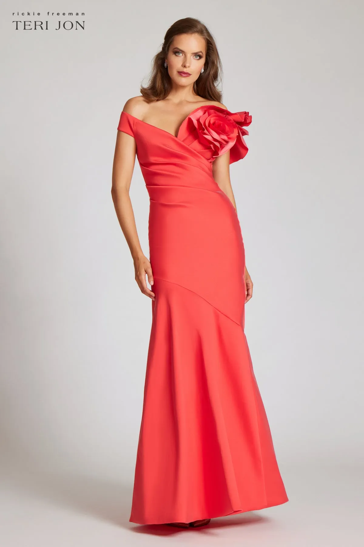 Stretch Gazar Off the Shoulder Side Drape Gown sold by Teri Jon product image thumbnail 2
