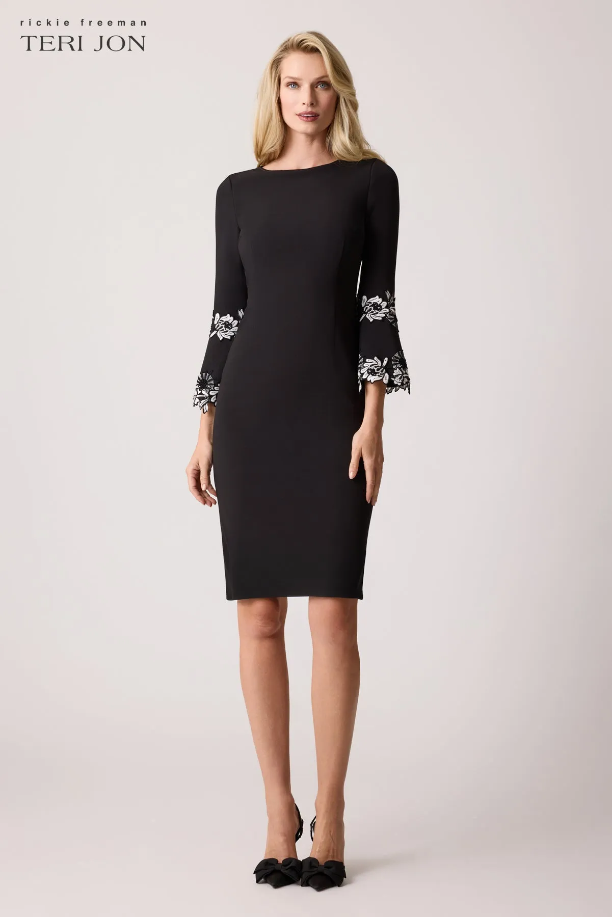 Stretch Crepe Lace Trim Flounce Sleeve Dress sold by Teri Jon