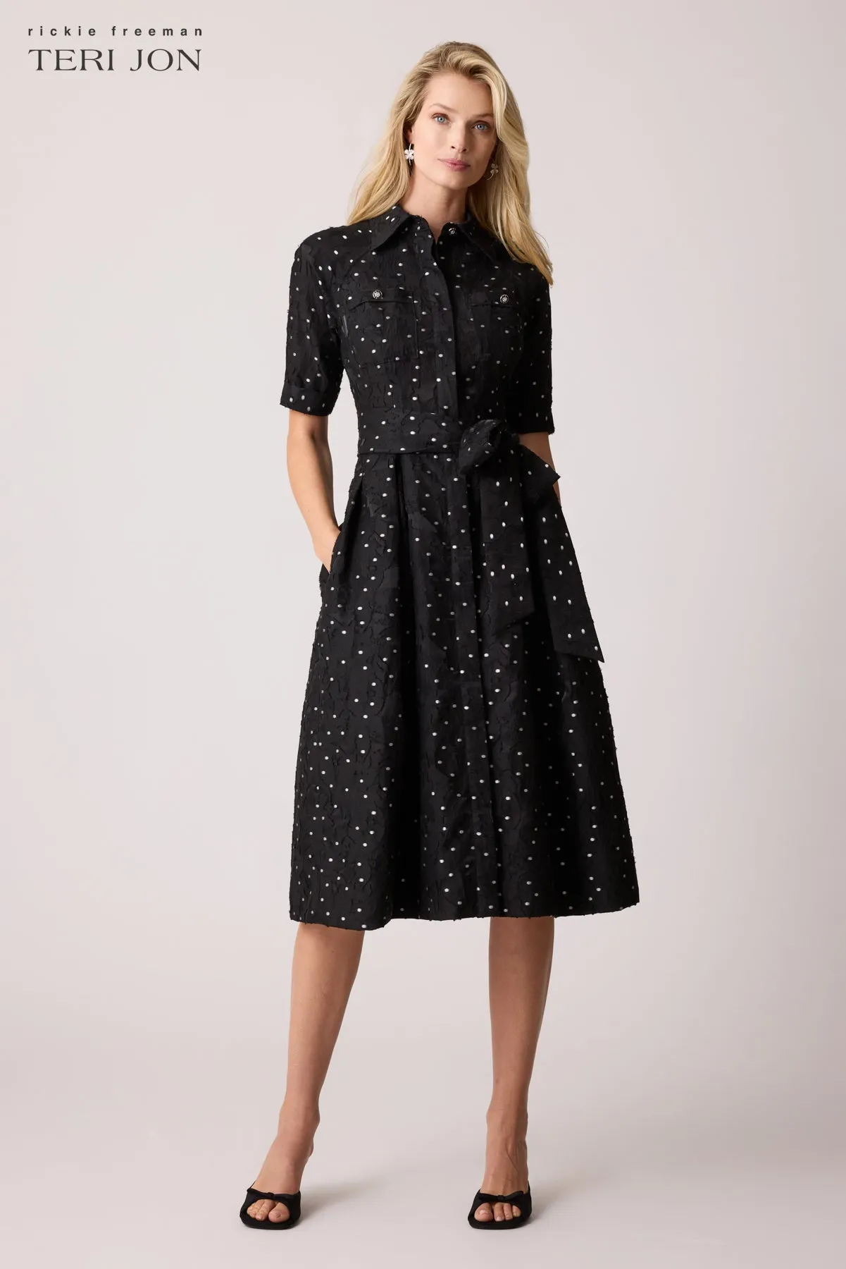 Polka Dot Short Sleeve Shirt Dress sold by Teri Jon product image thumbnail 2