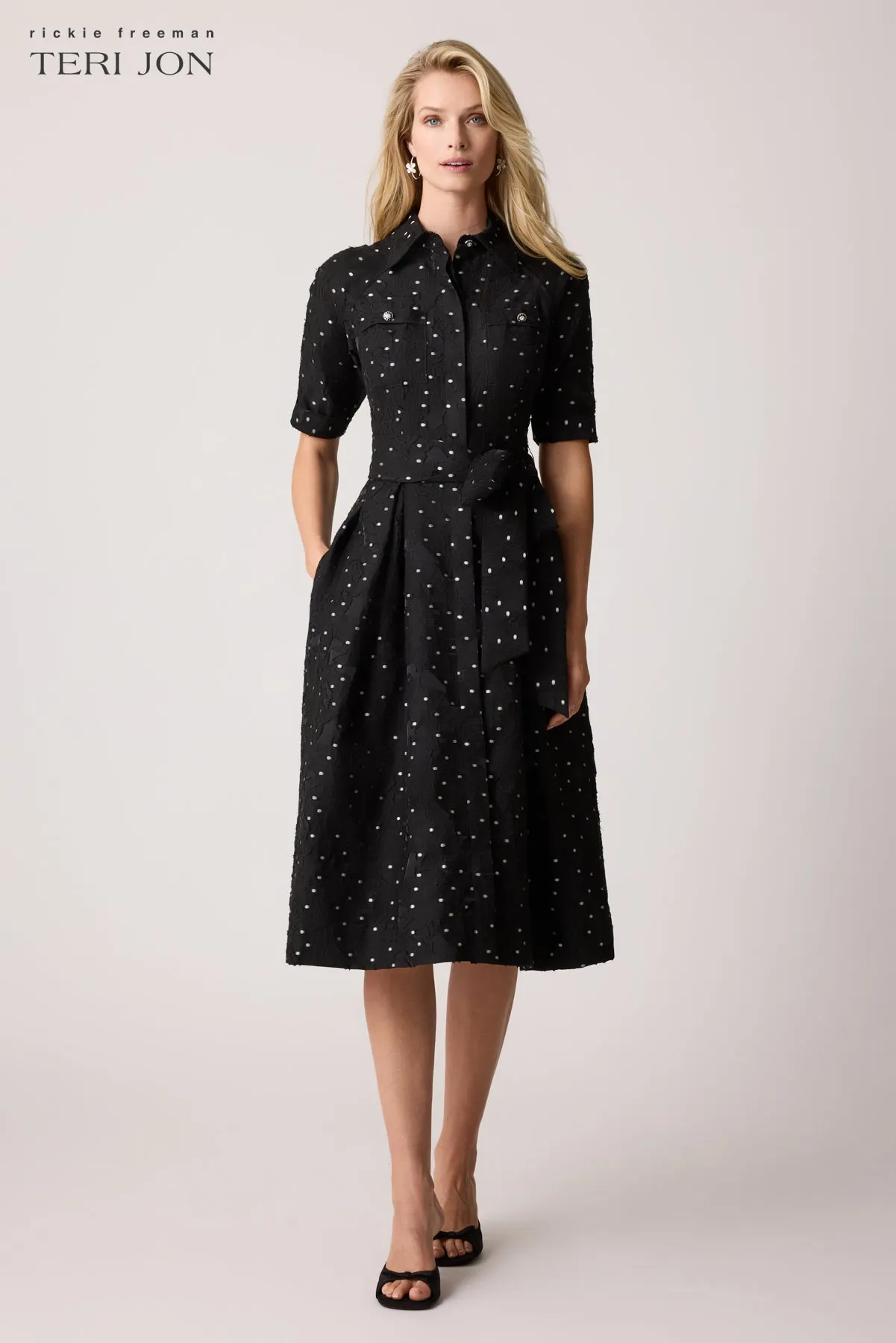 Polka Dot Short Sleeve Shirt Dress sold by Teri Jon