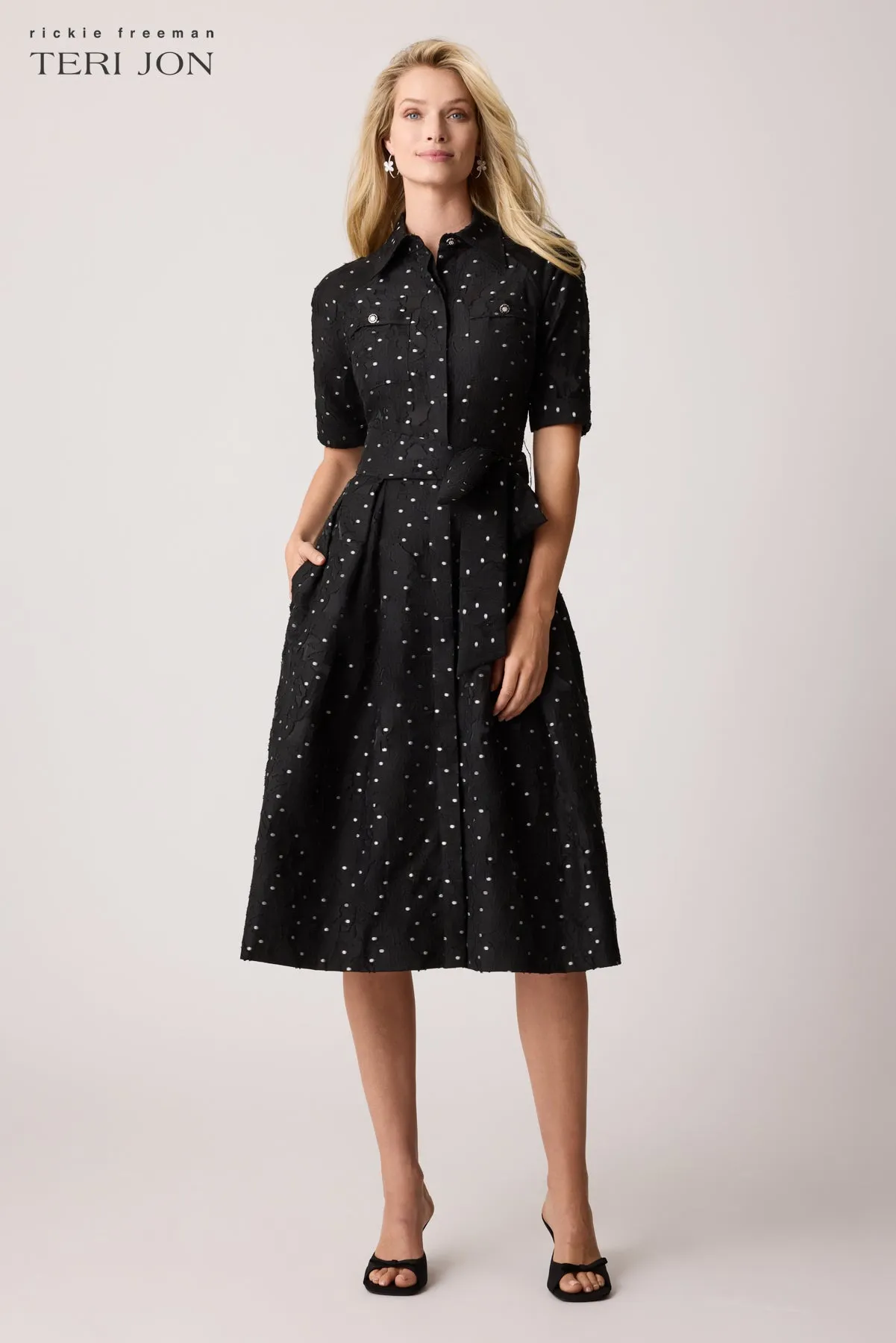Polka Dot Short Sleeve Shirt Dress sold by Teri Jon product image thumbnail 3