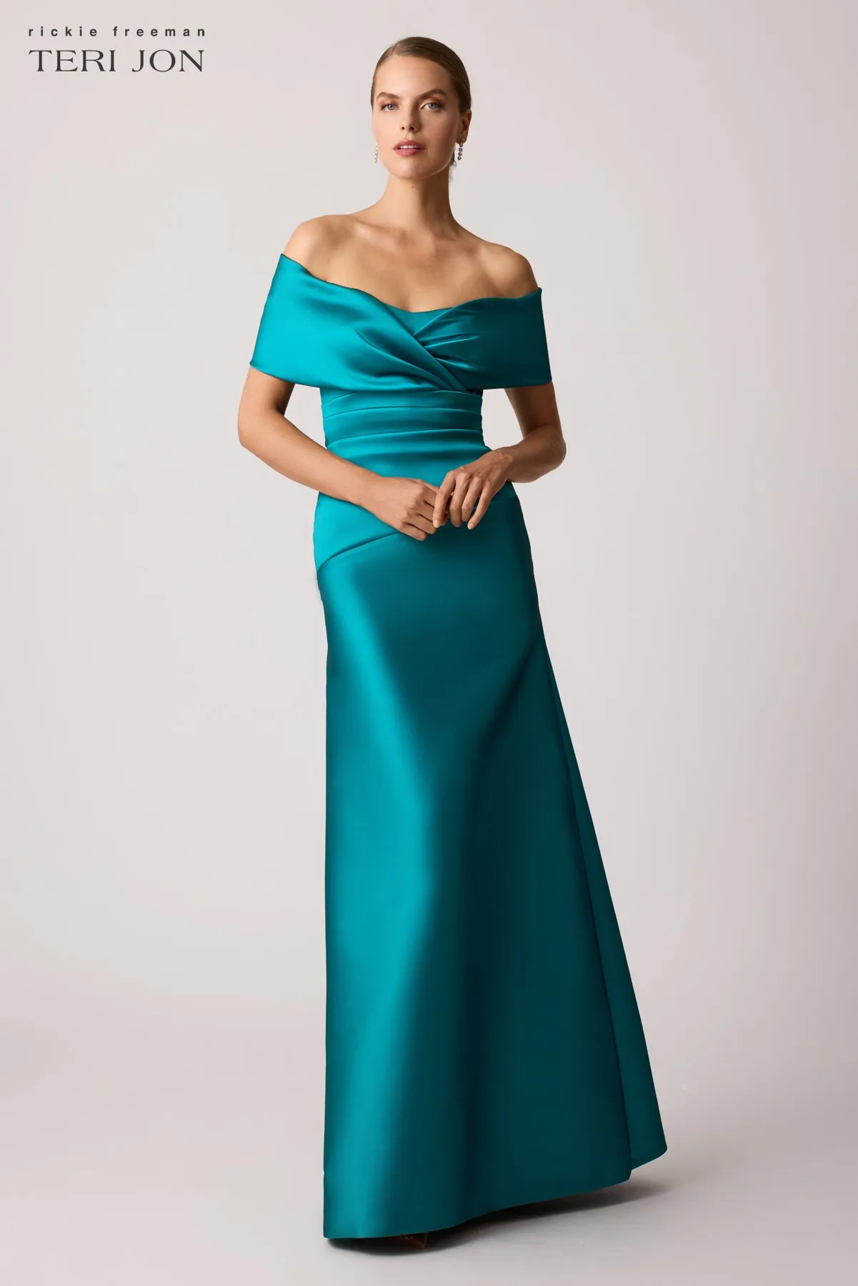 Stretch Mikado Off Shoulder Ruched Gown sold by Teri Jon product image thumbnail 2