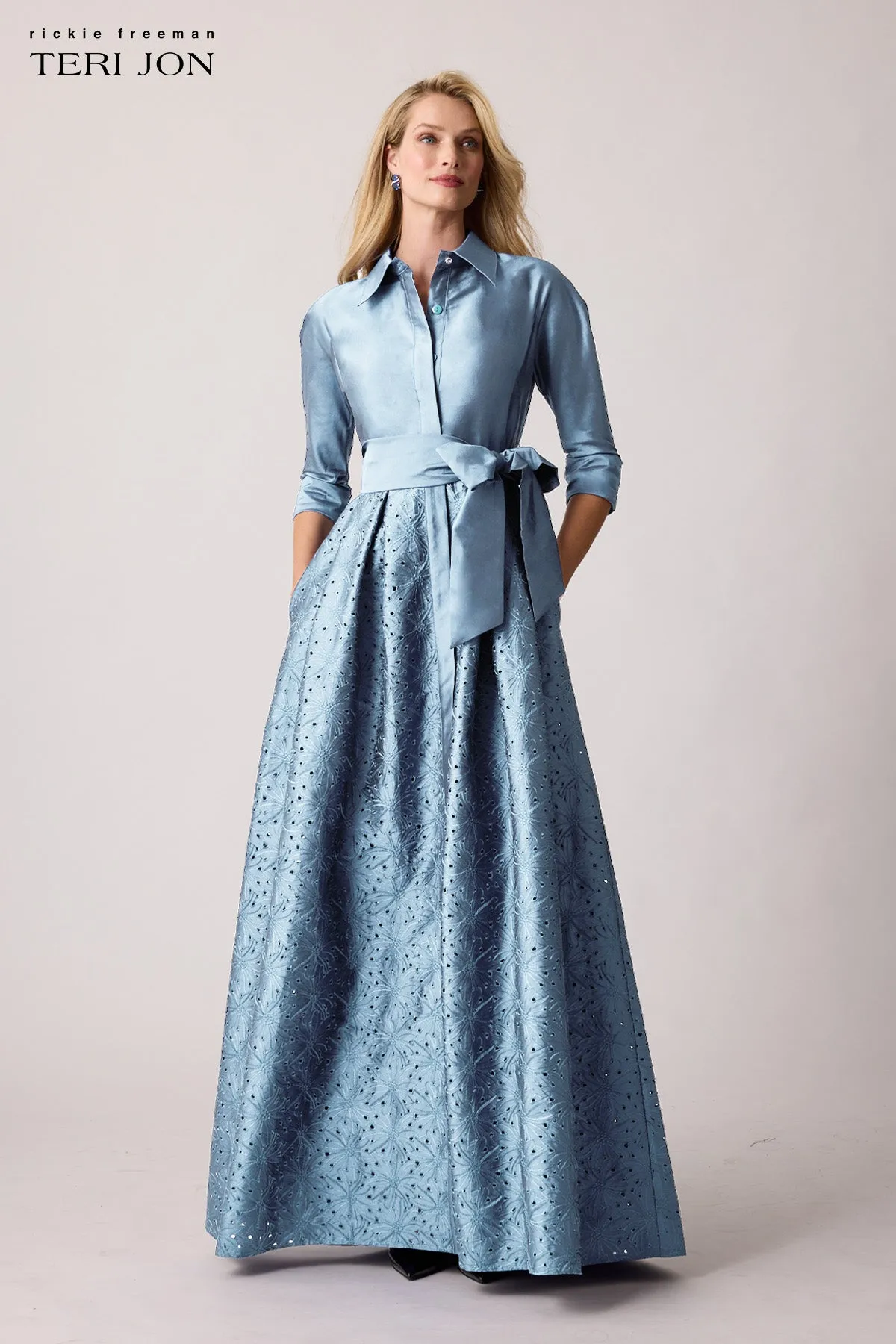 Taffeta Eyelet Shirt Waist Gown sold by Teri Jon product image thumbnail 5