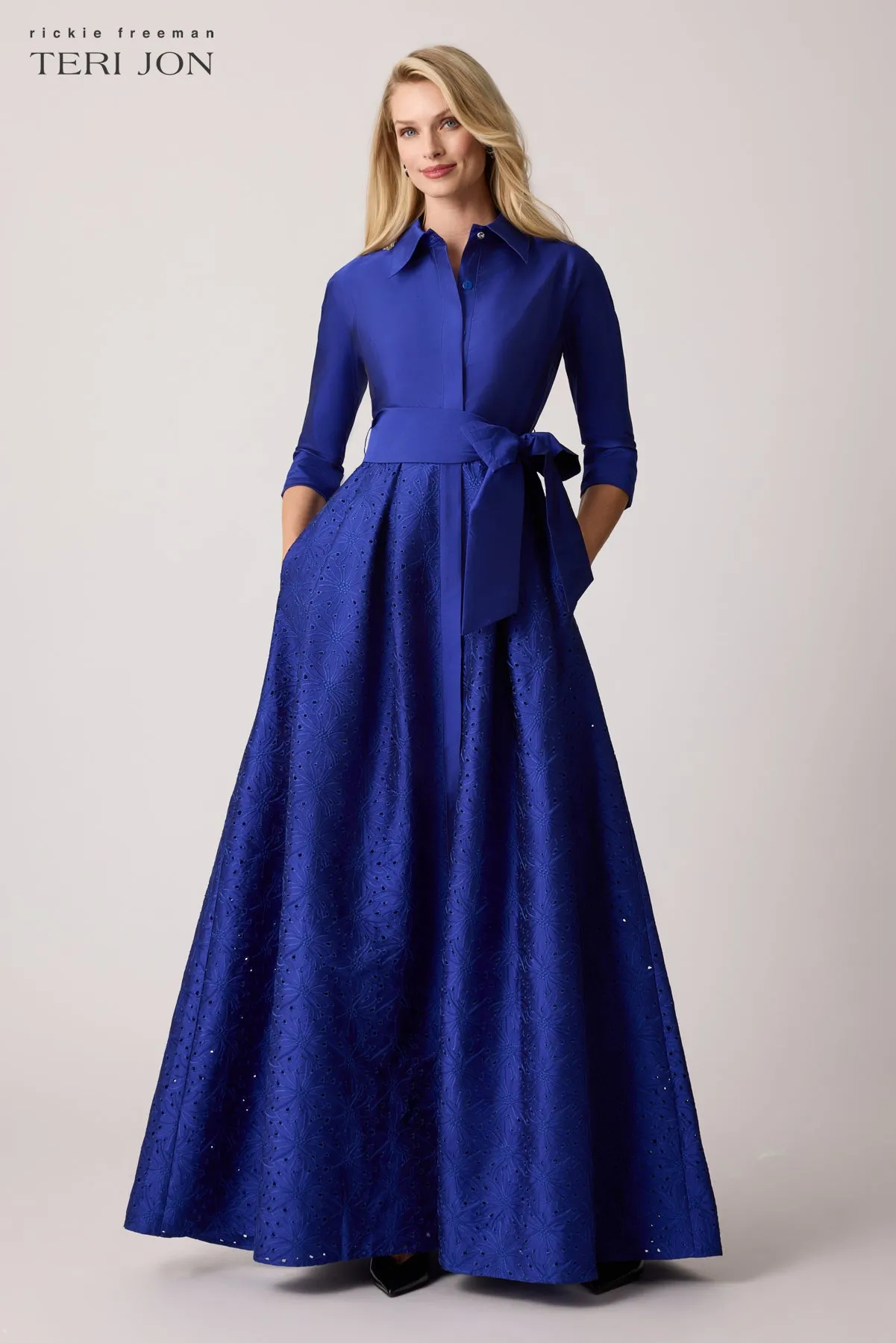 Taffeta Eyelet Shirt Waist Gown sold by Teri Jon
