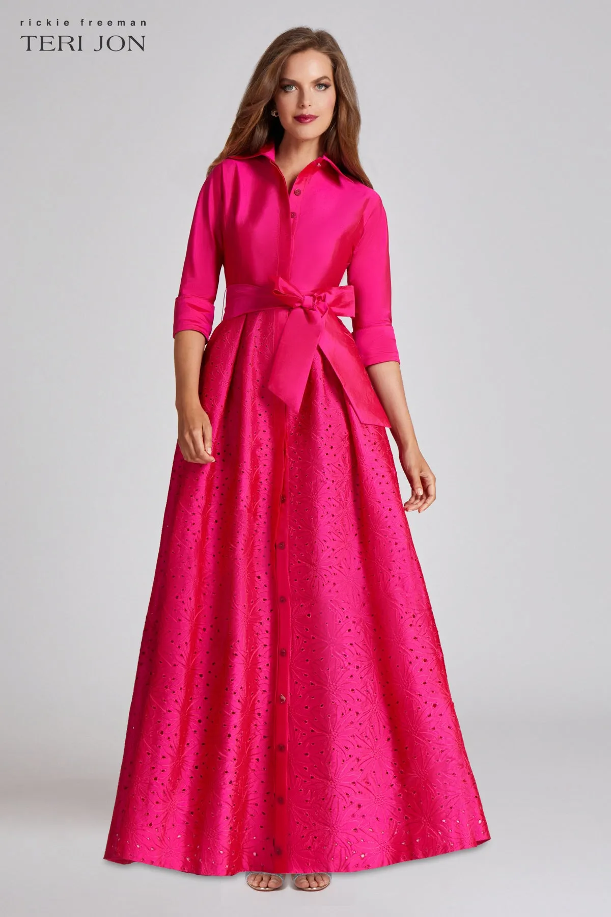 Taffeta Eyelet Shirt Waist Gown sold by Teri Jon product image thumbnail 4