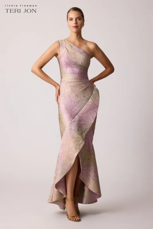 Metallic Jacquard Leaf Pattern Gown sold by Teri Jon
