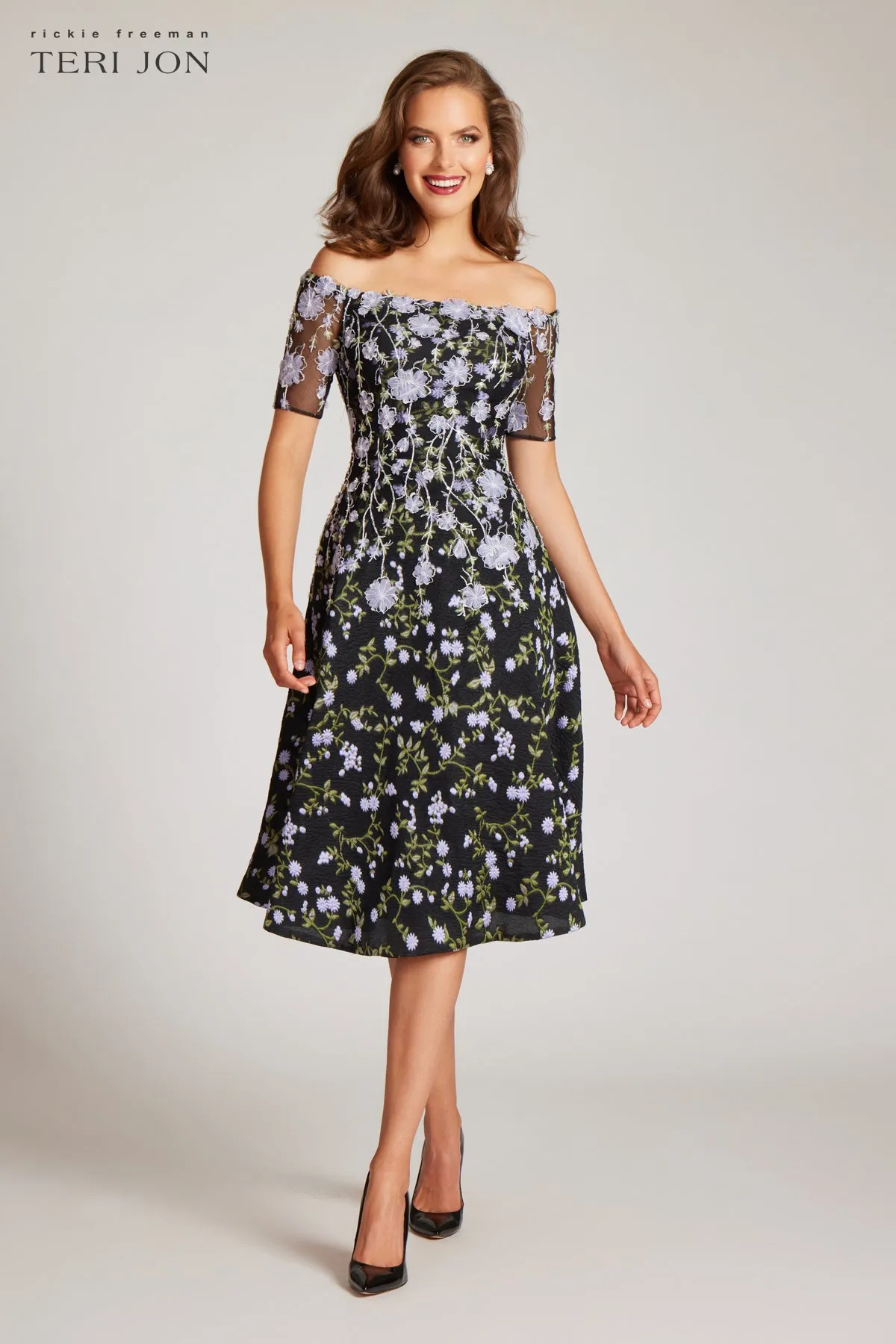 3D Embroidered Tulle With Flower And Beading sold by Teri Jon