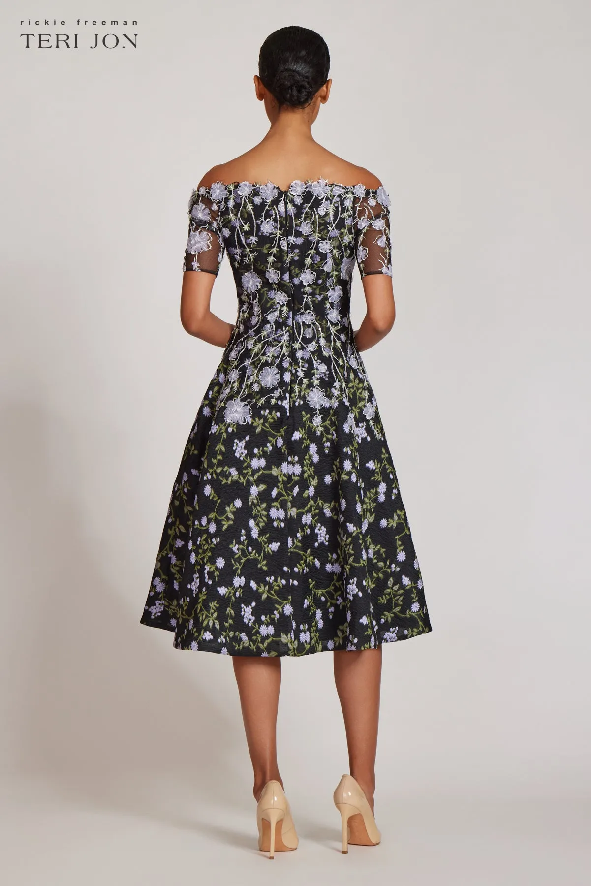 3D Embroidered Tulle With Flower And Beading sold by Teri Jon product image thumbnail 5