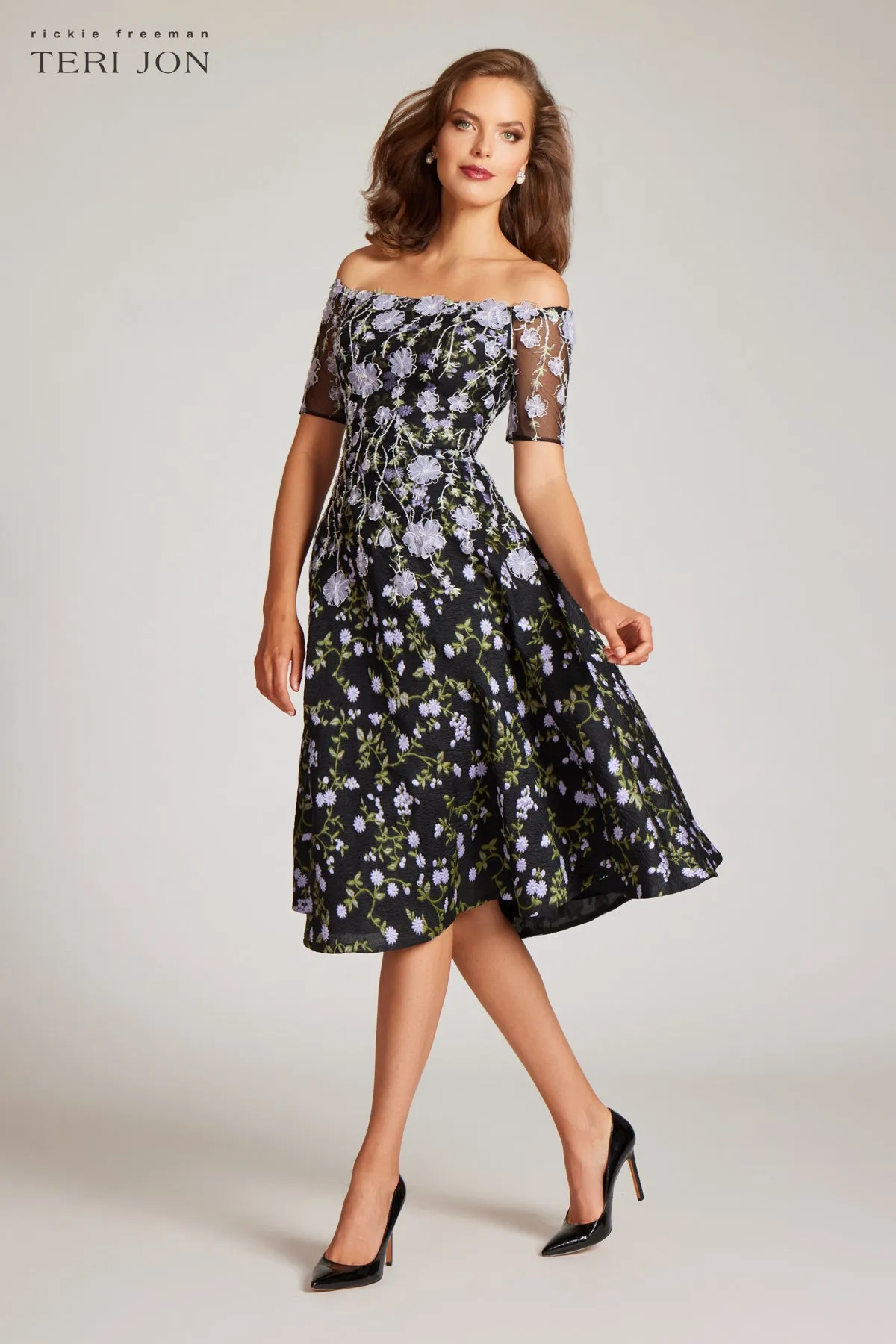 3D Embroidered Tulle With Flower And Beading sold by Teri Jon product image thumbnail 2