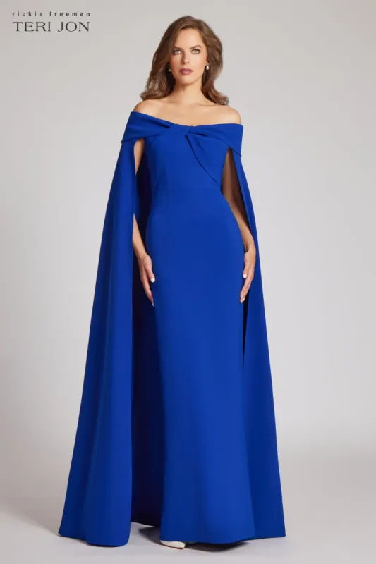 Off the Shoulder Crepe Twist Gown sold by Teri Jon