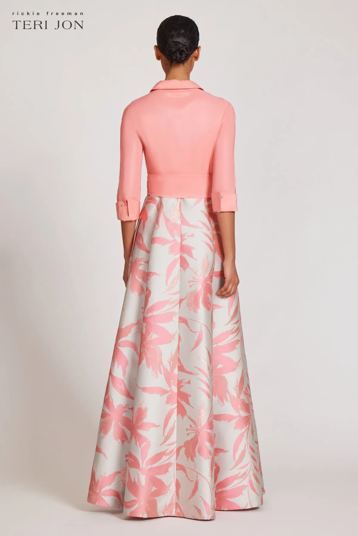 Taffeta Shirt Dress with Floral Jacquard sold by Teri Jon product image thumbnail 5