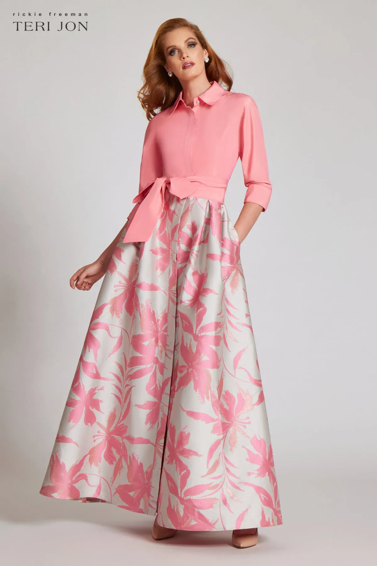 Taffeta Shirt Dress with Floral Jacquard sold by Teri Jon product image thumbnail 2