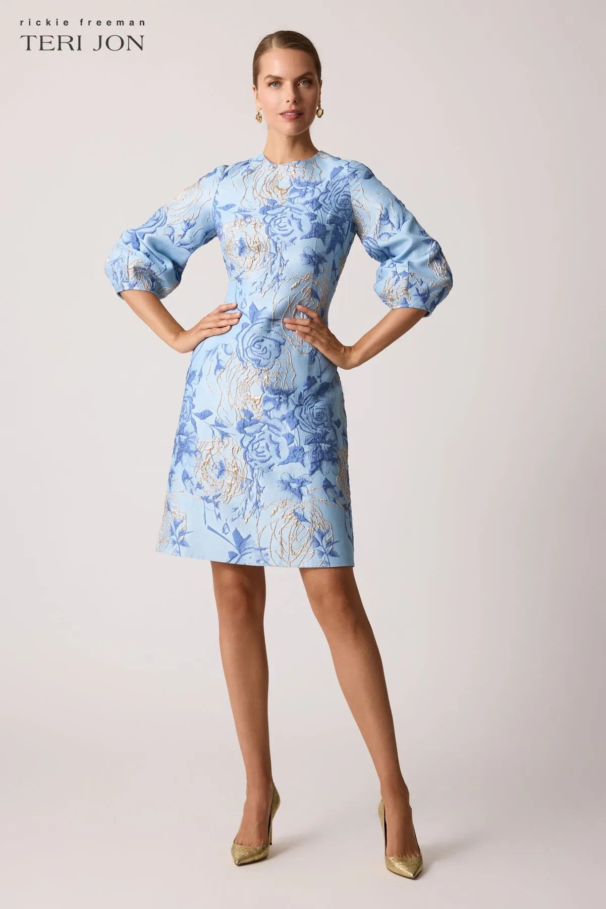 Jacquard Elbow Sleeve Fit And Flare Dress sold by Teri Jon product image thumbnail 2