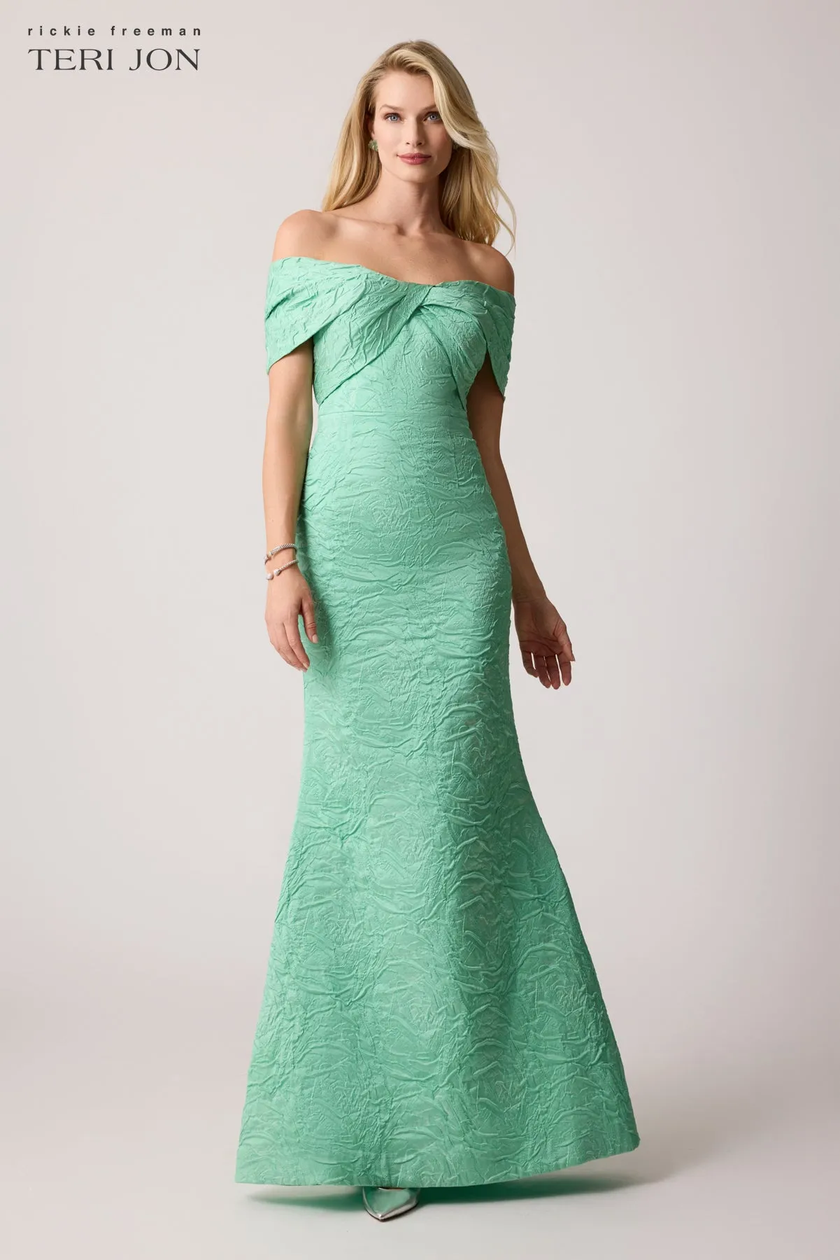 Embossed Jacquard Twist Bodice Gown sold by Teri Jon product image thumbnail 2