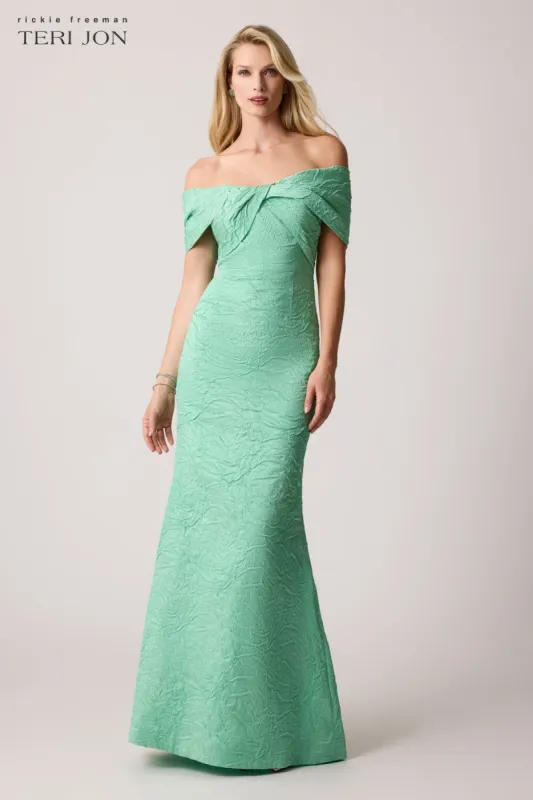 Embossed Jacquard Twist Bodice Gown made by Teri Jon