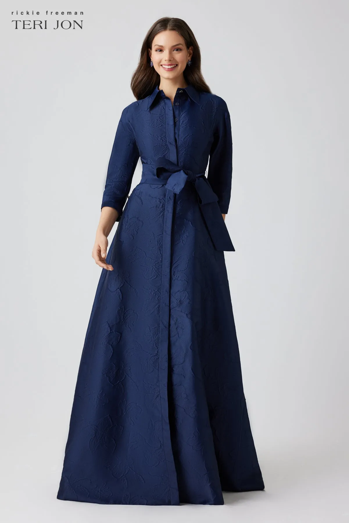 Floral Embossed Shirt Waist Jacquard Gown sold by Teri Jon product image thumbnail 2