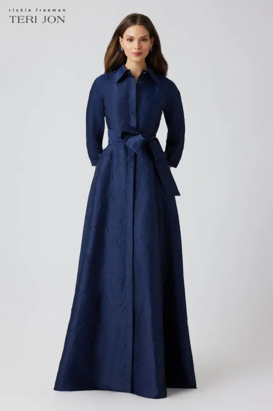 Floral Embossed Shirt Waist Jacquard Gown sold by Teri Jon