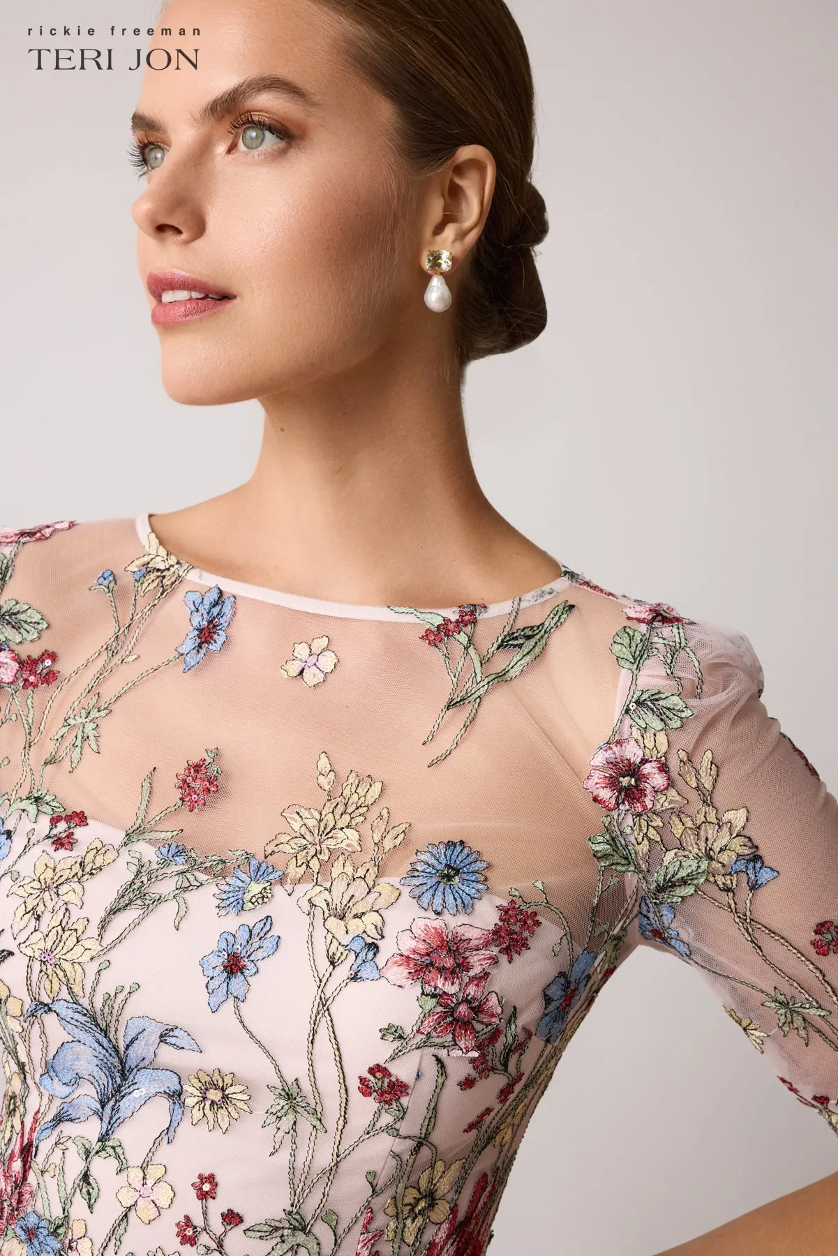 Floral Embroidered Tulle Elbow Gown sold by Teri Jon product image thumbnail 4