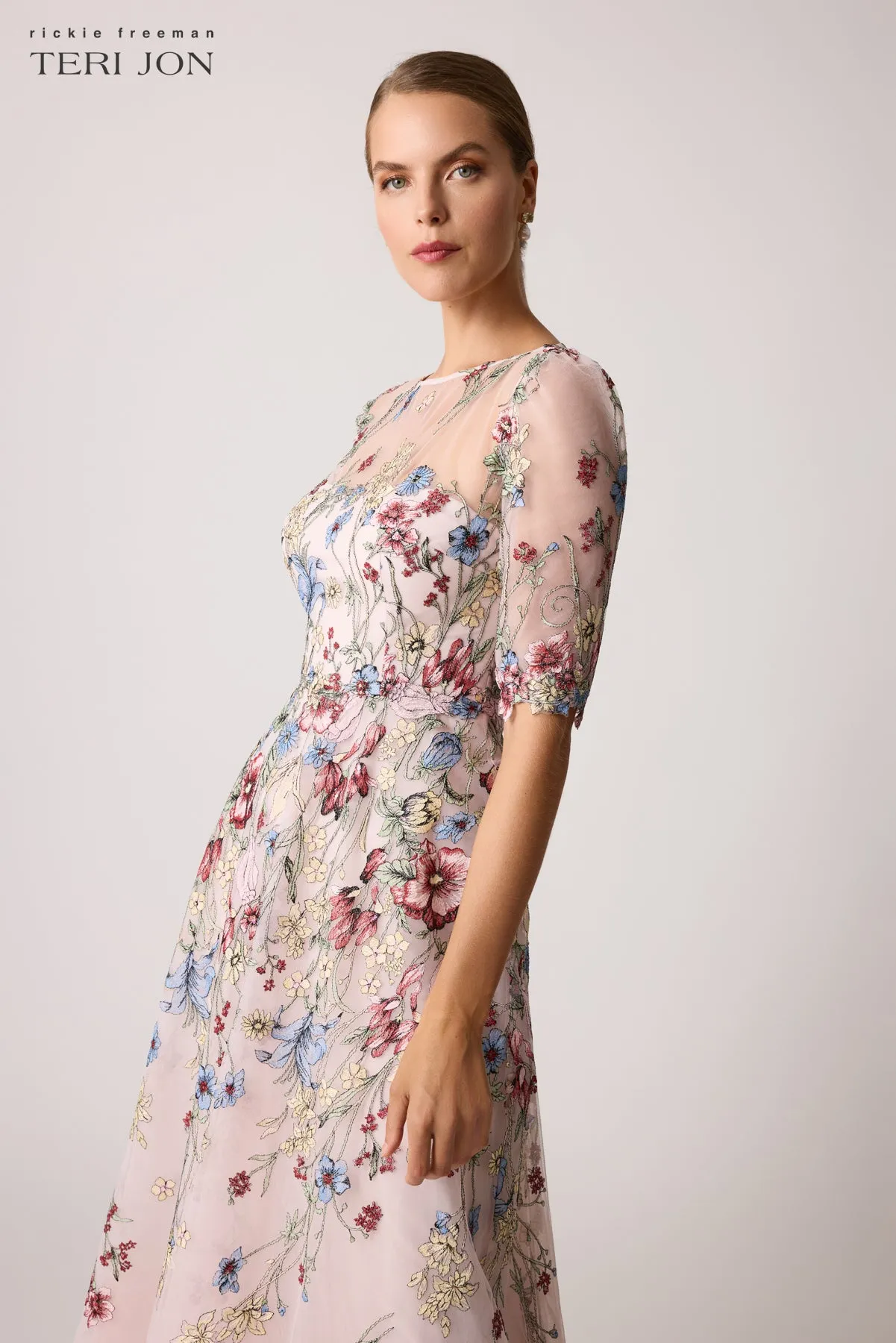 Floral Embroidered Tulle Elbow Gown sold by Teri Jon product image thumbnail 3