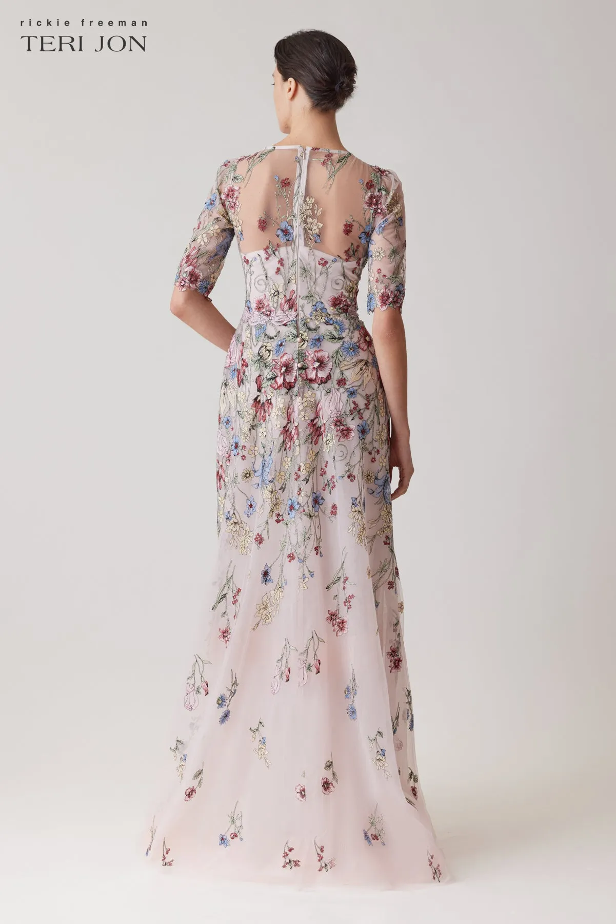 Floral Embroidered Tulle Elbow Gown sold by Teri Jon product image thumbnail 5
