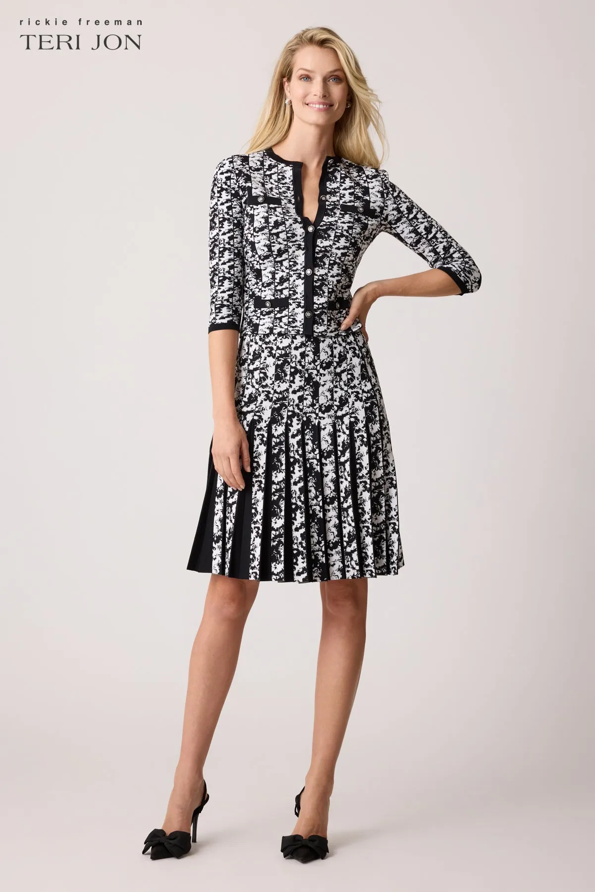 Double Knit Printed Box Pleat Skirt sold by Teri Jon