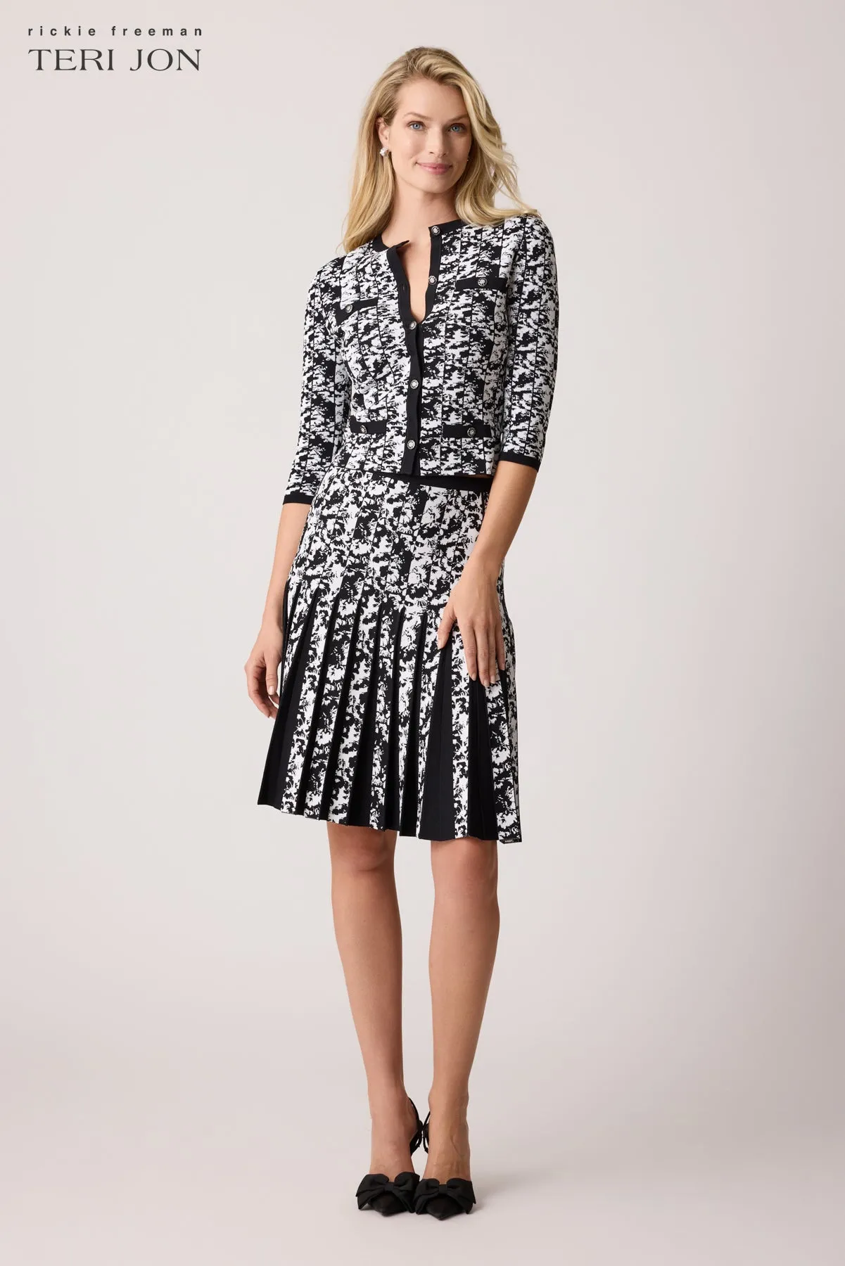 Double Knit Printed Box Pleat Skirt sold by Teri Jon product image thumbnail 3